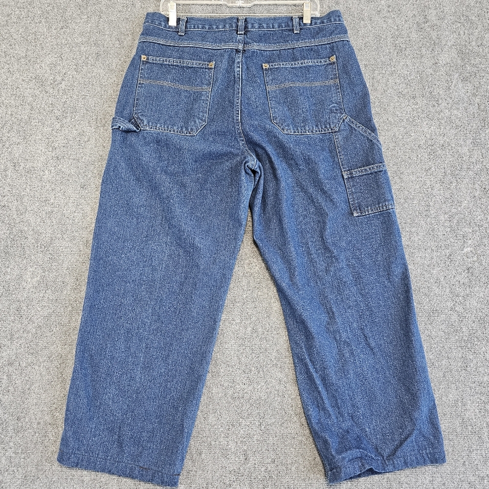 LL Bean Jeans Mens 36x25 Relaxed Fit Blue Denim Work Utility Vintage Hemmed